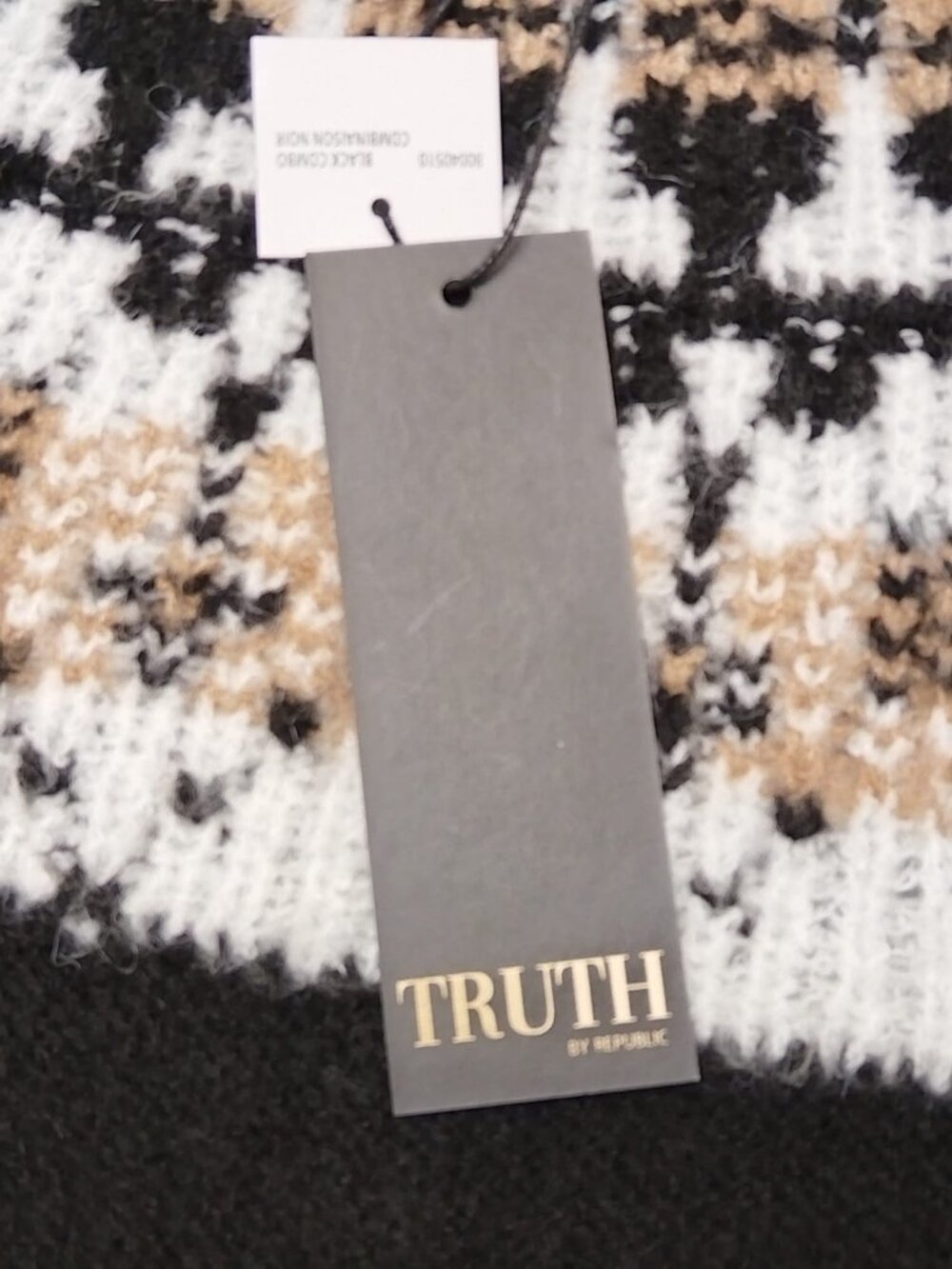 🆕 NWT TRUTH by Republic Black Nordic Fair Isle Chunky Cardigan S - Picture 10 of 10